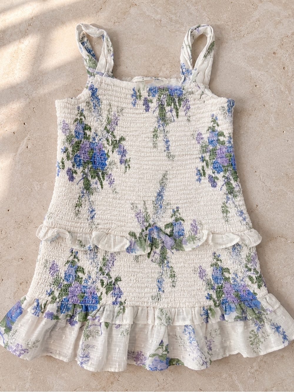 LoveShackFancy Cream Dress with Blue and Green Floral Print Size 2-3T